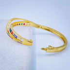 Rainbow Princess Cut CZ Crystal Copper Gold Bangle Kada Bulk