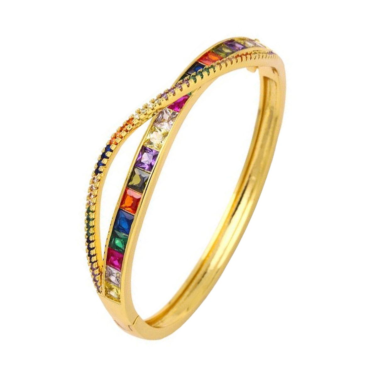 Rainbow Princess Cut CZ Crystal Copper Gold Bangle Kada Bulk