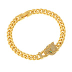 Copper Panther Cubic Zirconia Gold Curb Chain Bracelet For Women Bulk