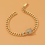 Copper Panther Cubic Zirconia Gold Curb Chain Bracelet For Women Bulk