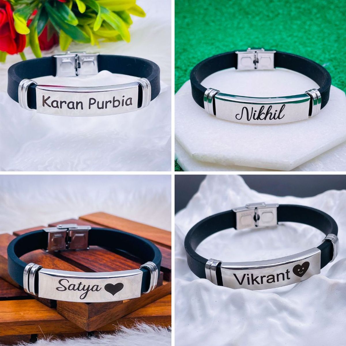 Customized Personalised Letter Engraved Id Wrist Band Bracelet Bulk