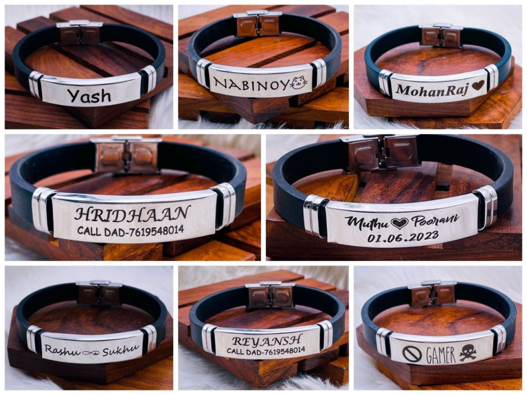 Customized Personalised Letter Engraved Id Wrist Band Bracelet Bulk