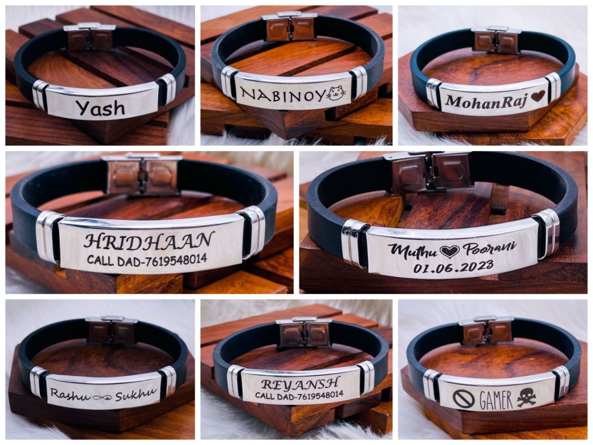 Customized Personalised Letter Engraved Id Wrist Band Bracelet Bulk