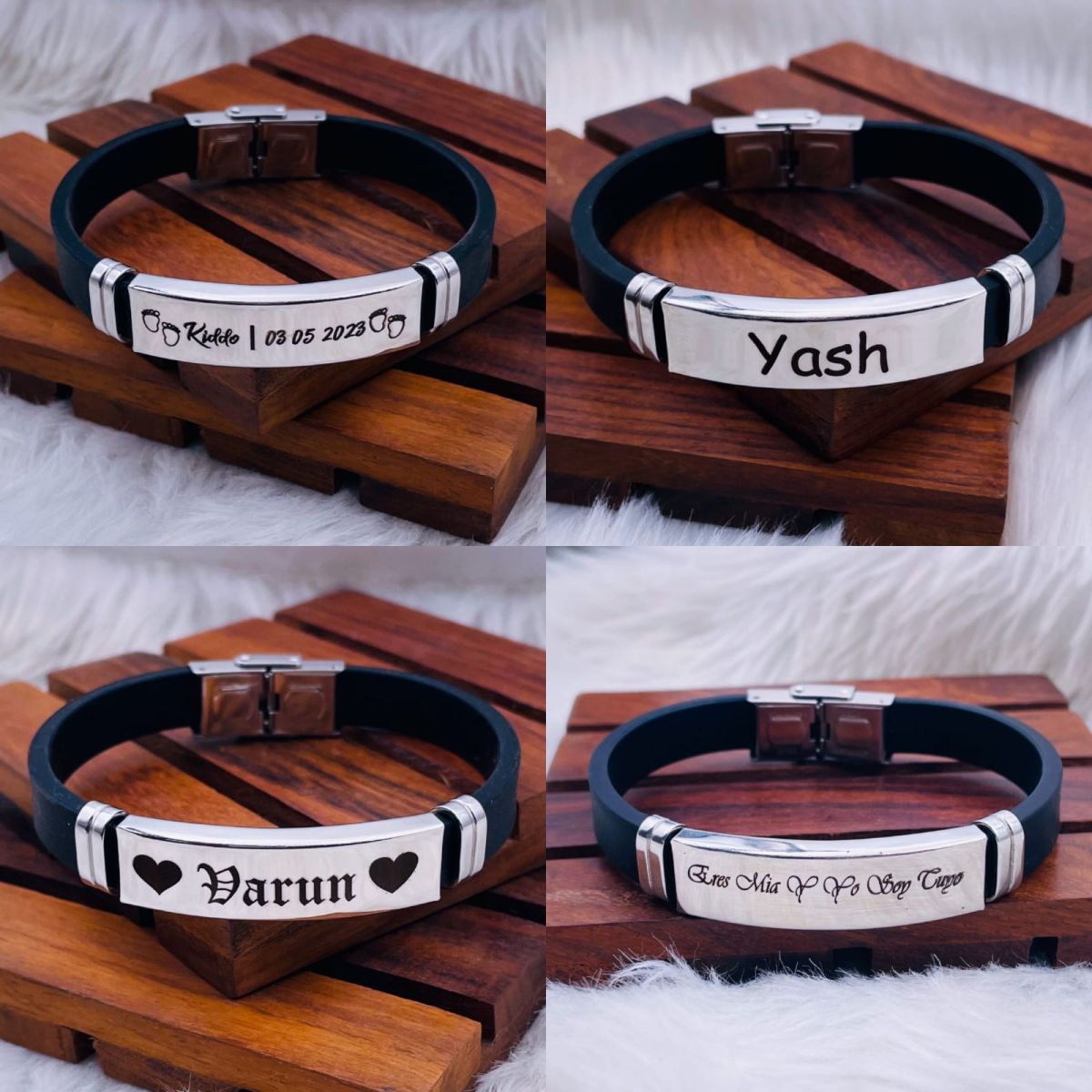 Customized Personalised Letter Engraved Id Wrist Band Bracelet Bulk