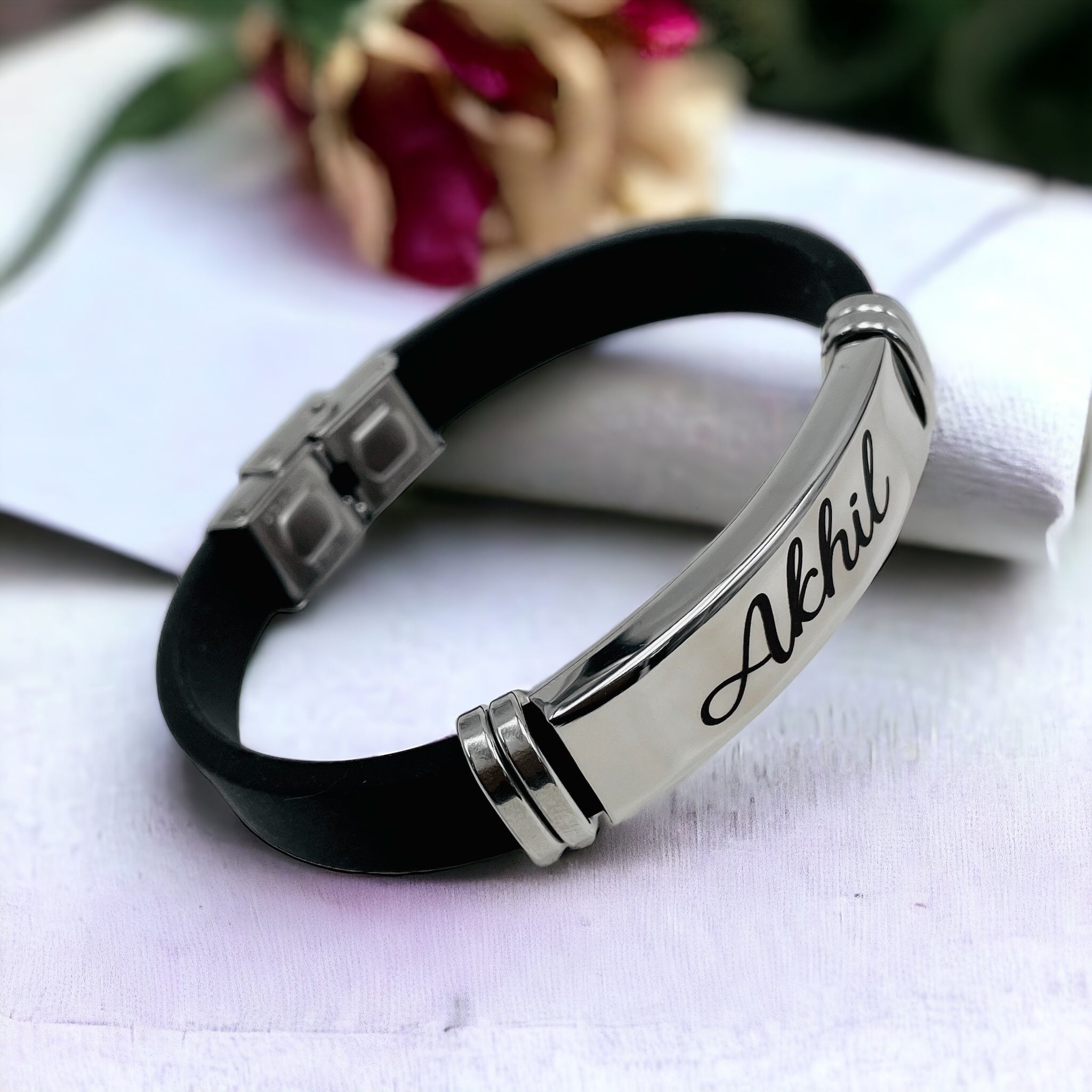 Customized Personalised Letter Engraved Id Wrist Band Bracelet Bulk
