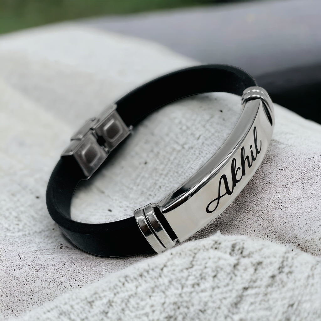 Customized Personalised Letter Engraved Id Wrist Band Bracelet Bulk