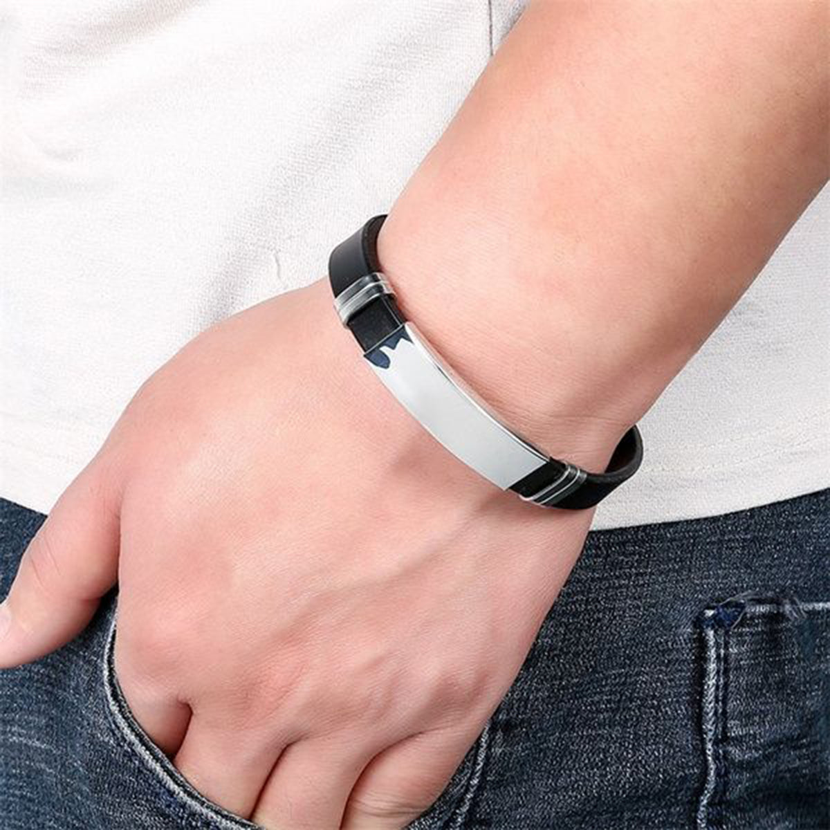 Customized Personalised Letter Engraved Id Wrist Band Bracelet Bulk
