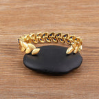 Floral Leaf Ruby Red CZ 18K Gold Anti Tarnish Copper Cuff Kada Bulk