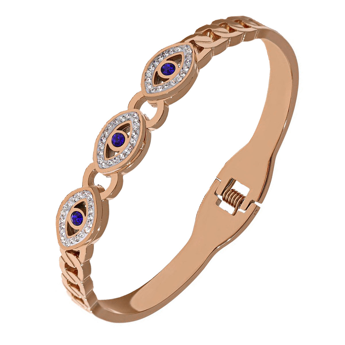 Evil Eye Rose Gold CZ Stainless Steel Openable Bangle Kada Bulk Secondary image