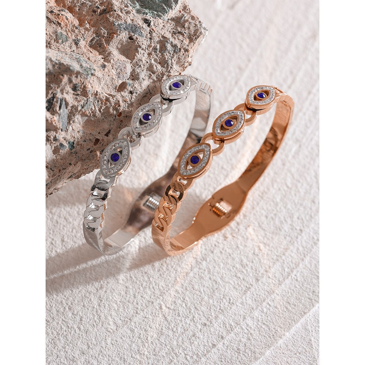 Evil Eye Rose Gold CZ Stainless Steel Openable Bangle Kada Bulk