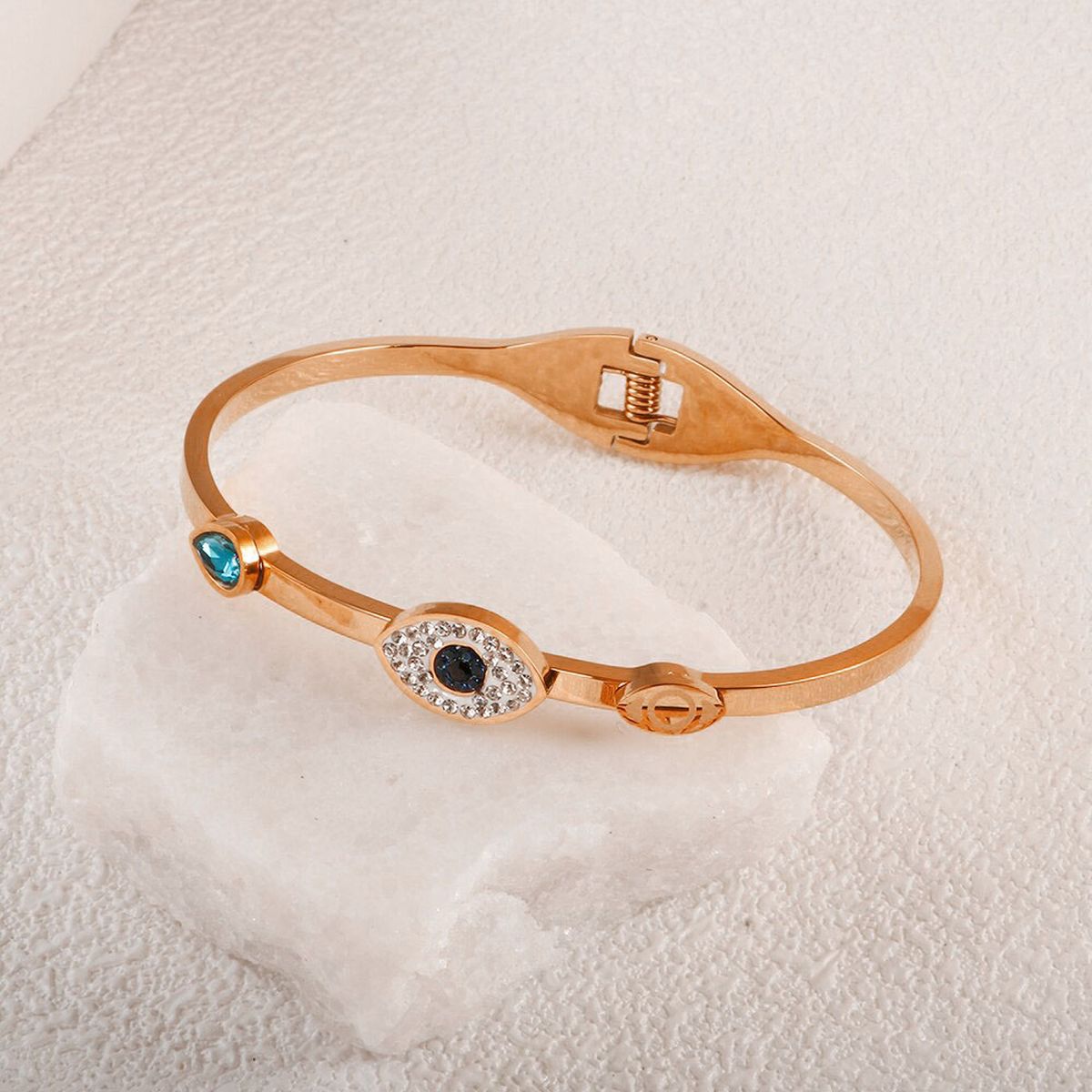 Evil Eye CZ 18K Rose Gold Stainless Steel Openable Kada Bulk