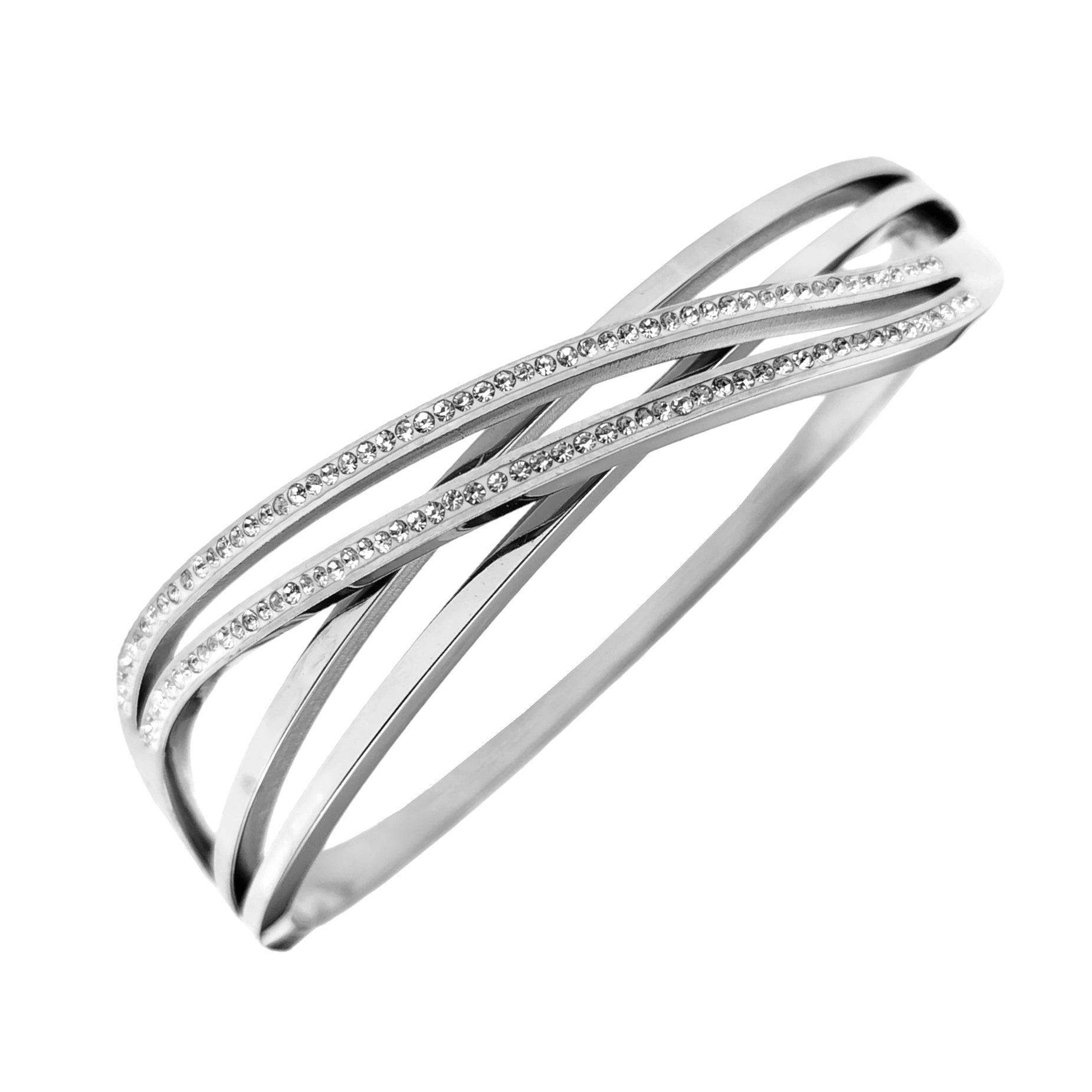 Waves Cubic Zirconia Silver Stainless Steel Openable Kada Women Bulk
