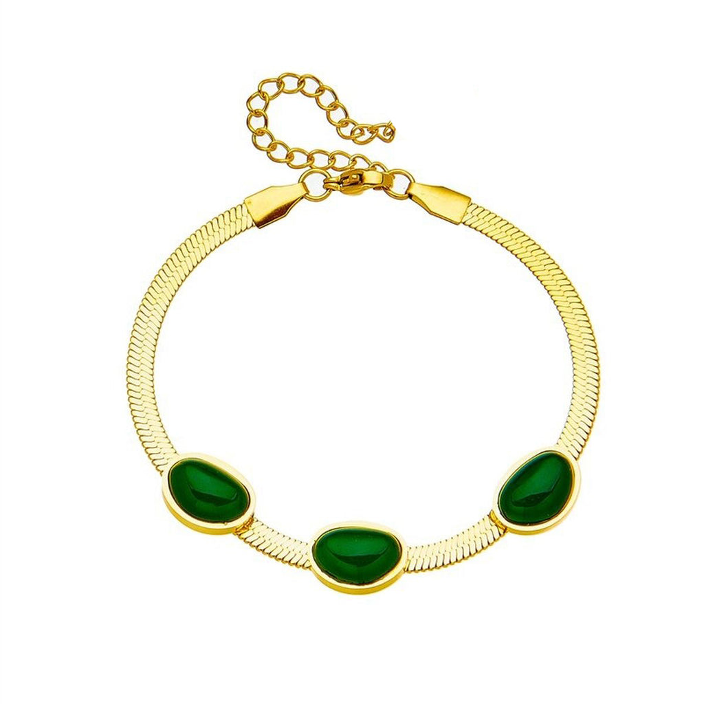 Green Beads 18K Gold Stainless Steel Snake Chain Bracelet Women Bulk