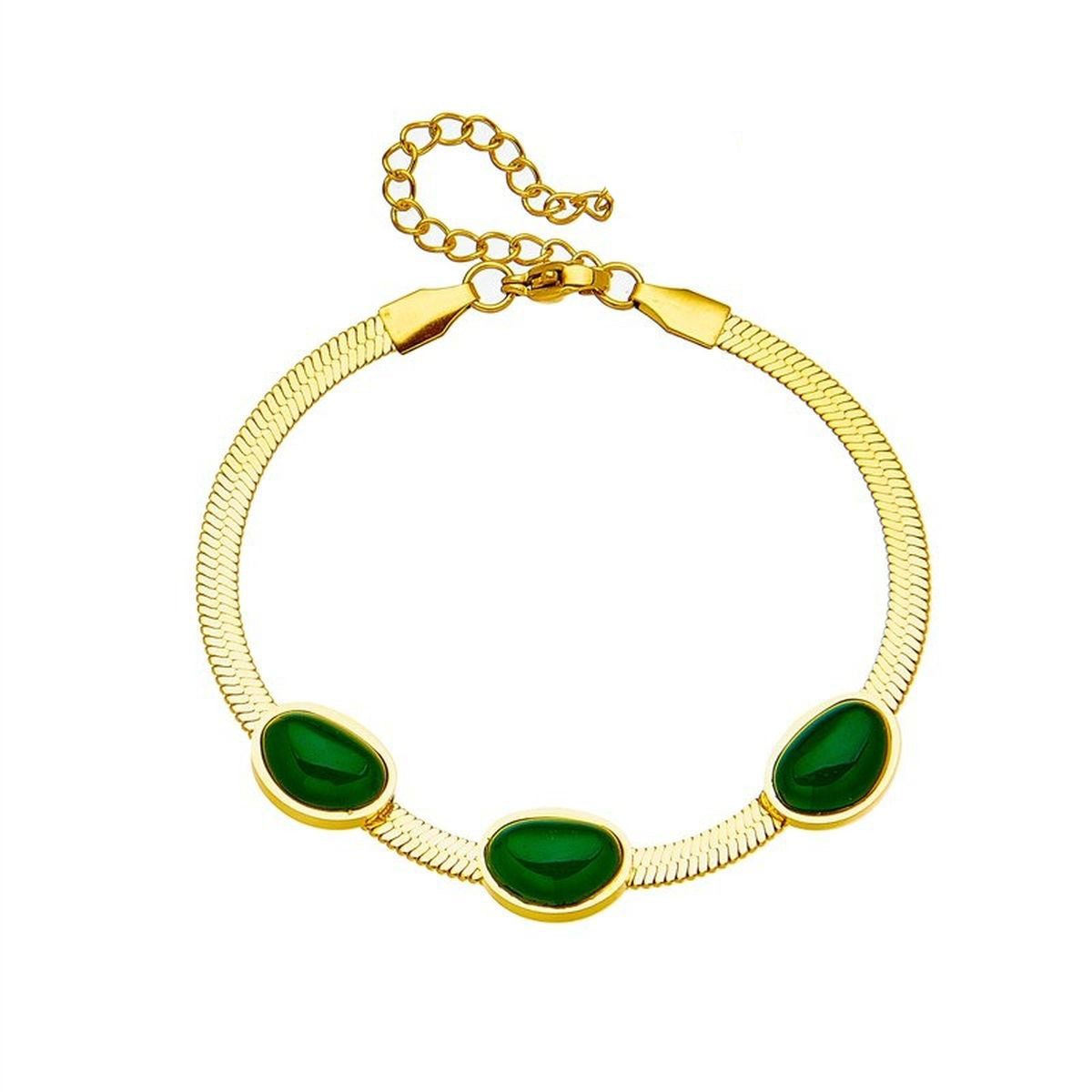 Green Beads 18K Gold Stainless Steel Snake Chain Bracelet Women Bulk