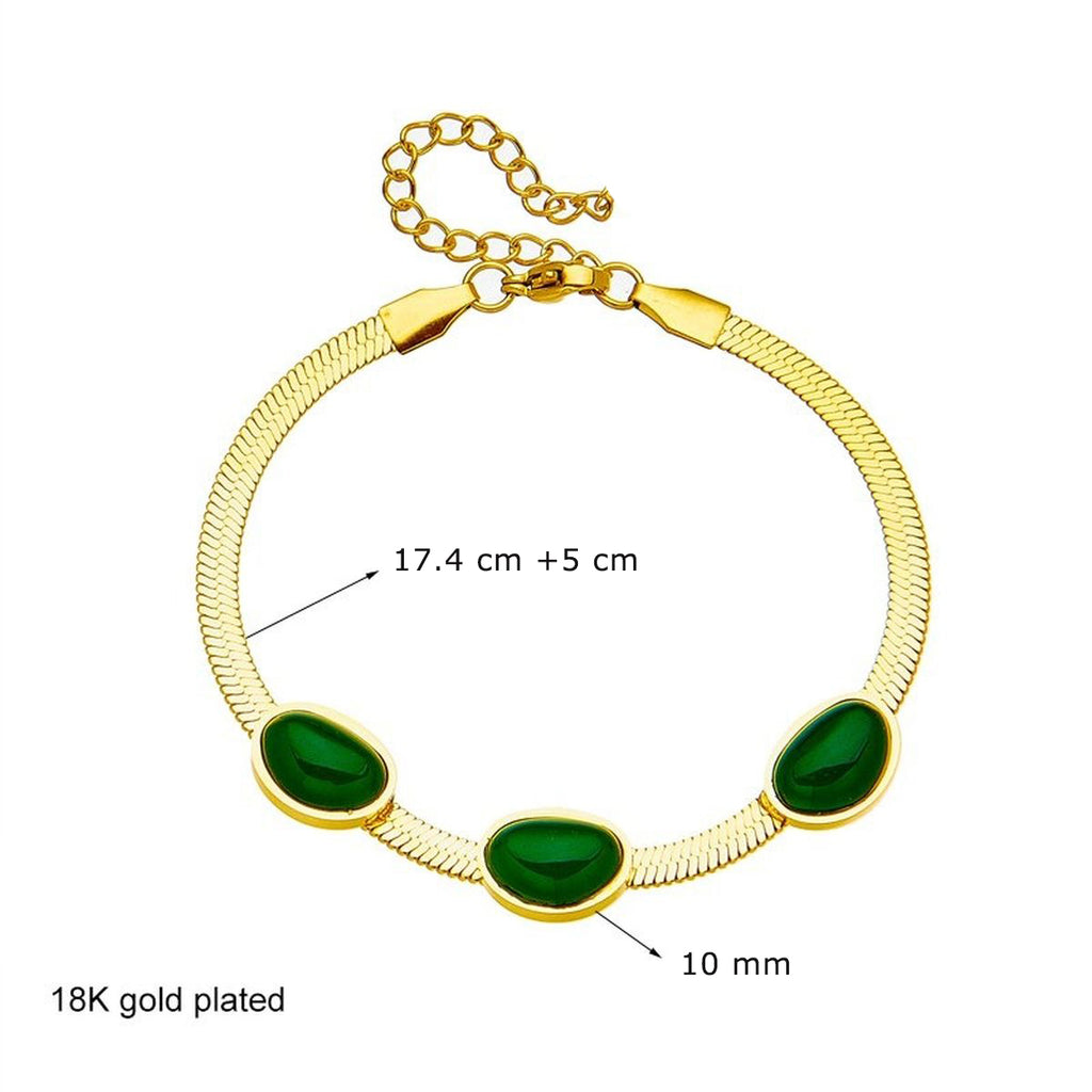 Green Beads 18K Gold Stainless Steel Snake Chain Bracelet Women Bulk