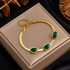 Green Beads 18K Gold Stainless Steel Snake Chain Bracelet Women Bulk