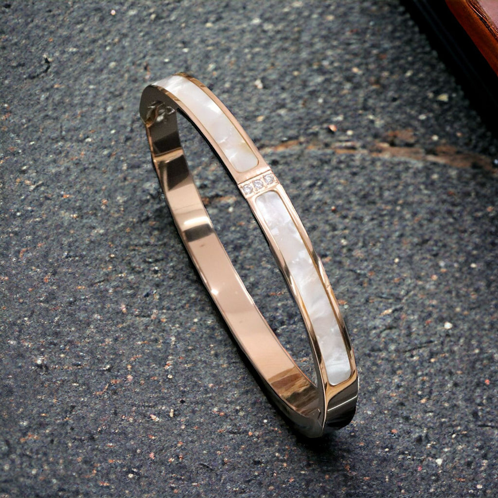 Mother Of Pearl CZ Rose Gold Stainless Steel Kada Bangle Bulk
