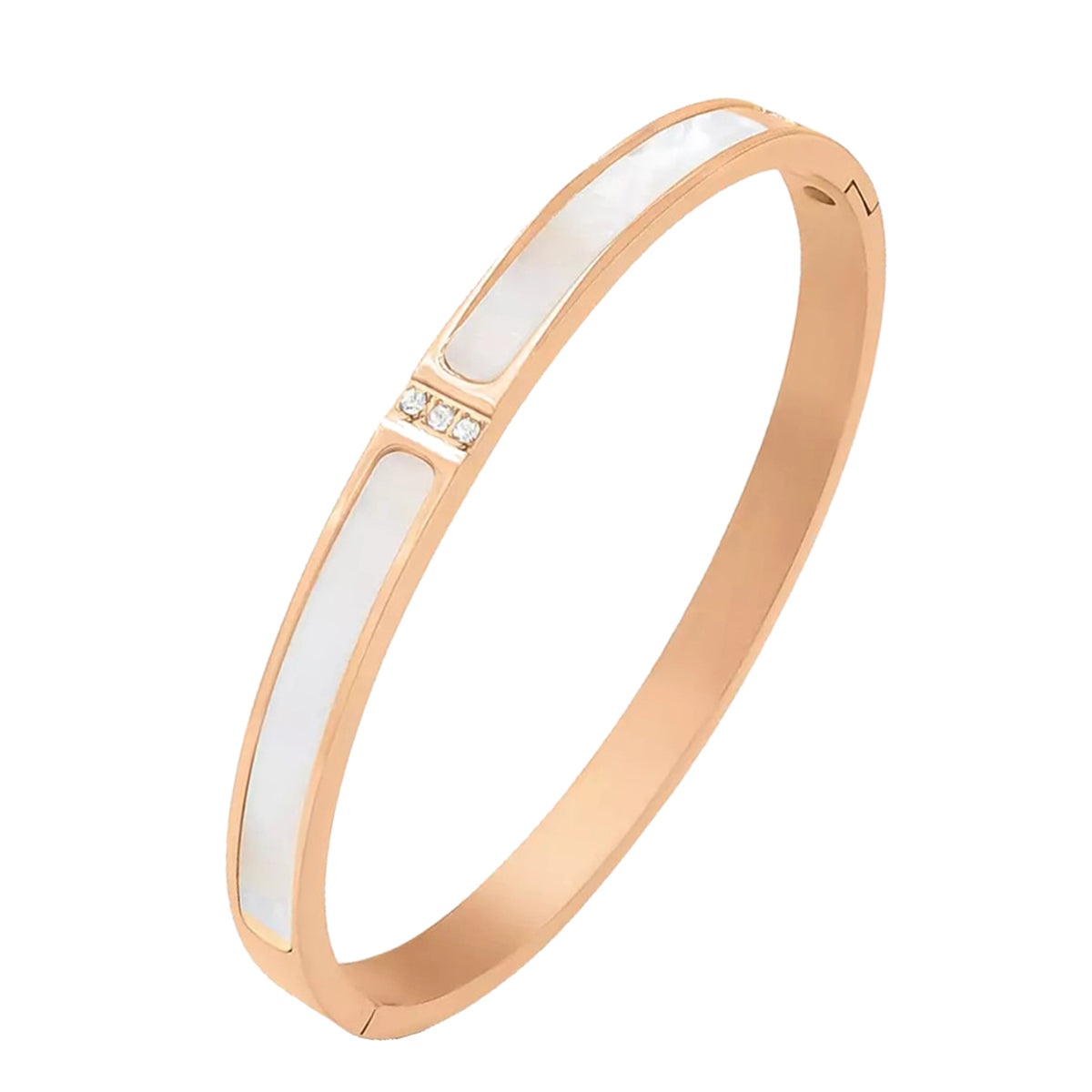 Mother Of Pearl CZ Rose Gold Stainless Steel Kada Bangle Bulk