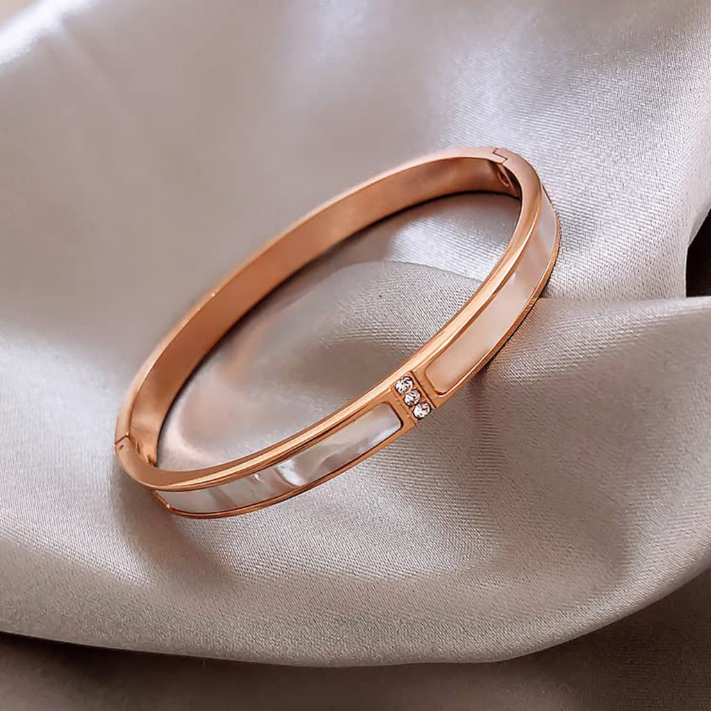 Mother Of Pearl CZ Rose Gold Stainless Steel Kada Bangle Bulk