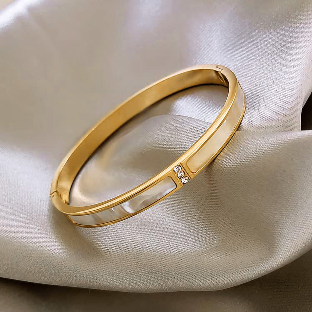Mother Of Pearl CZ Rose Gold Stainless Steel Kada Bangle Bulk