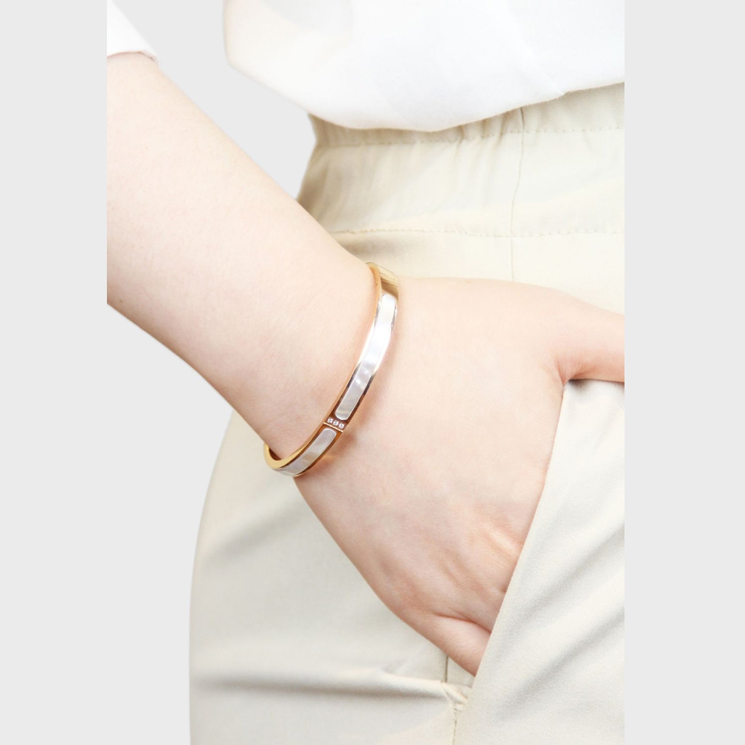 Mother Of Pearl CZ Rose Gold Stainless Steel Kada Bangle Bulk