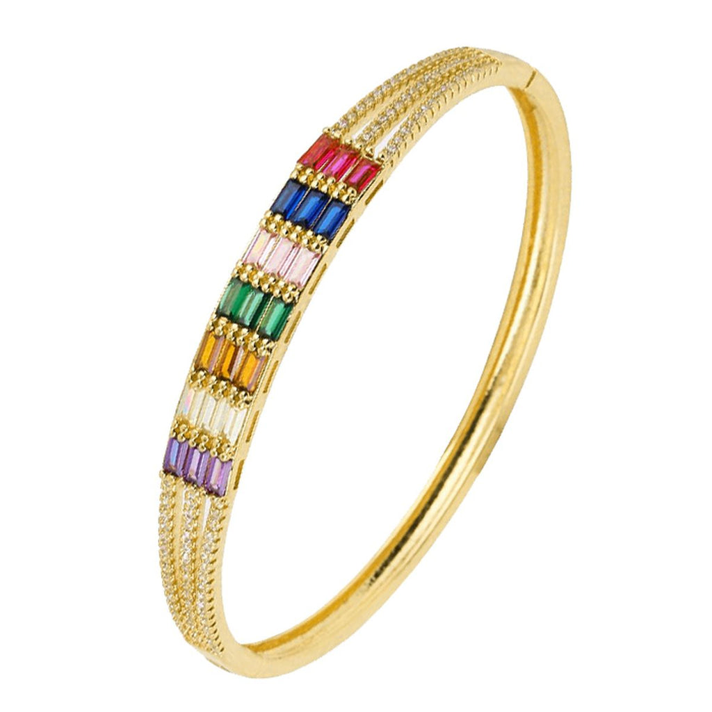 Rainbow Multi Colour Baguette CZ 18K Gold Copper Kada Bangle Bulk