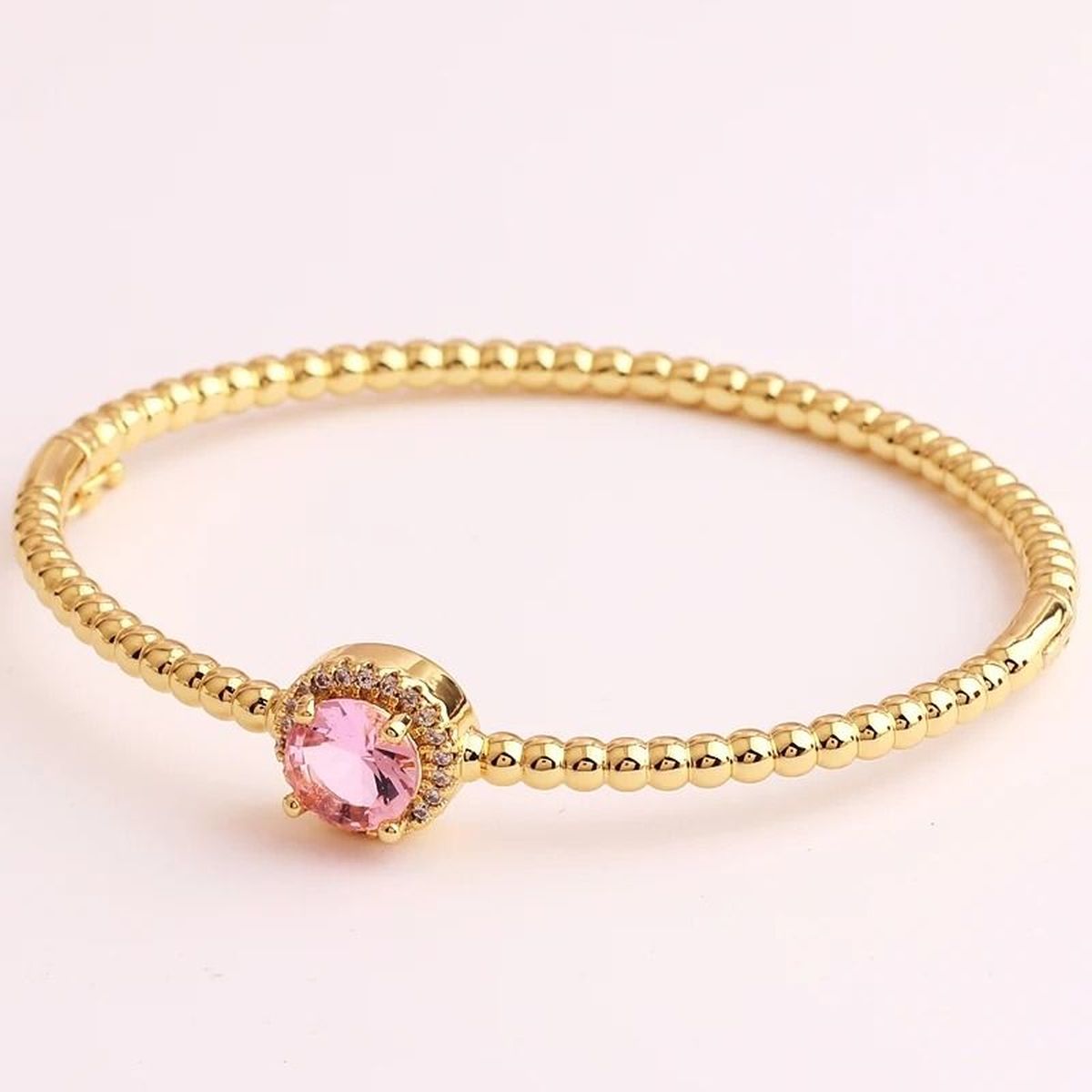 Pink Brilliant Cut Cubic Zirconia 18K Gold Cuff Kada Bracelet Bulk