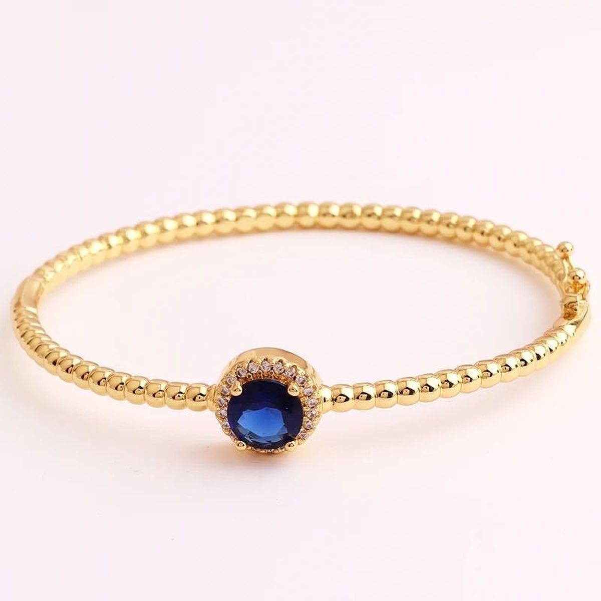 Pink Brilliant Cut Cubic Zirconia 18K Gold Cuff Kada Bracelet Bulk