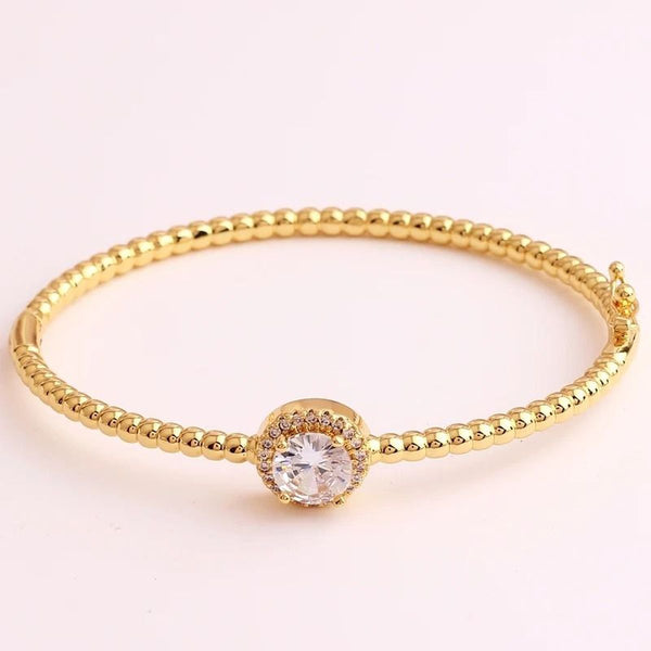 Pink Brilliant Cut Cubic Zirconia 18K Gold Cuff Kada Bracelet Bulk Main image