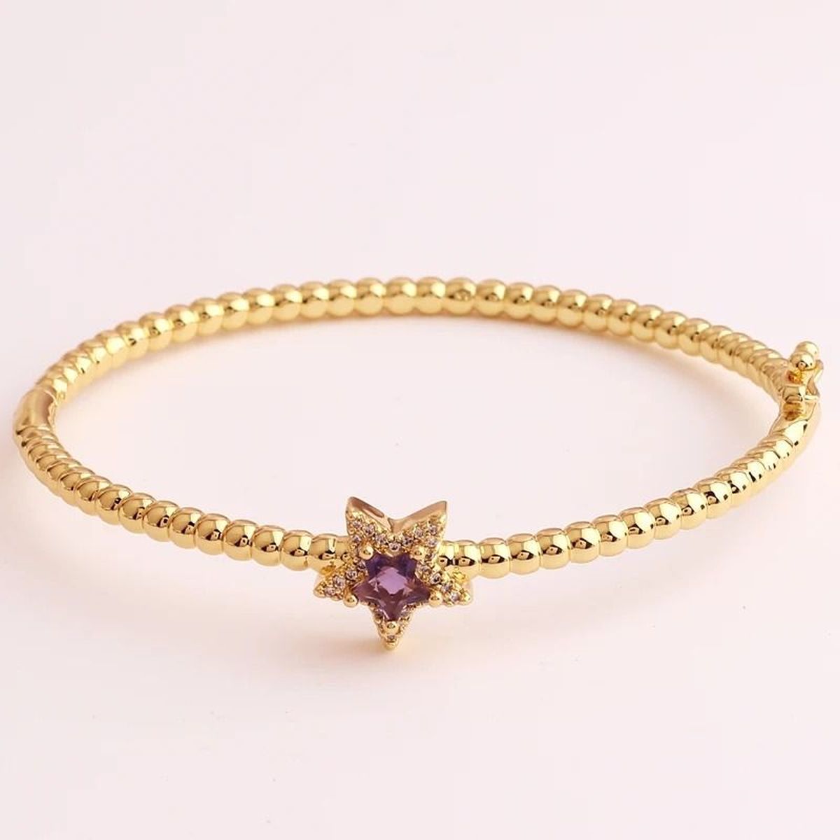 Purple Star Cubic Zirconia 18K Gold Cuff Kada Bracelet For Women Bulk Main image