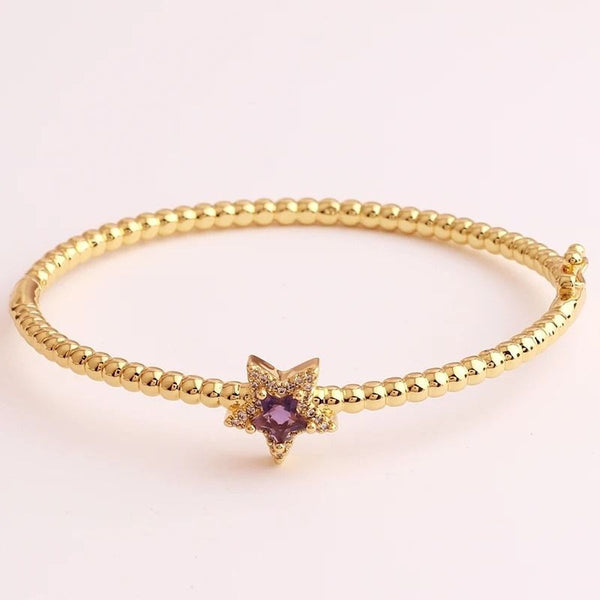 Purple Star Cubic Zirconia 18K Gold Cuff Kada Bracelet For Women Bulk Main image