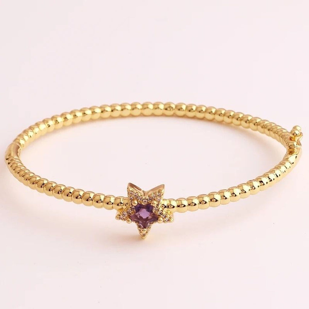 Purple Star Cubic Zirconia 18K Gold Cuff Kada Bracelet For Women Bulk