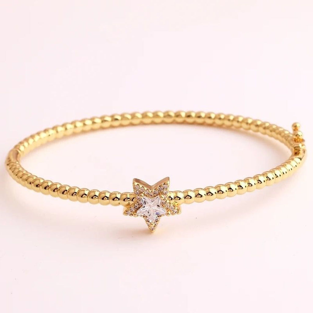 Purple Star Cubic Zirconia 18K Gold Cuff Kada Bracelet For Women Bulk