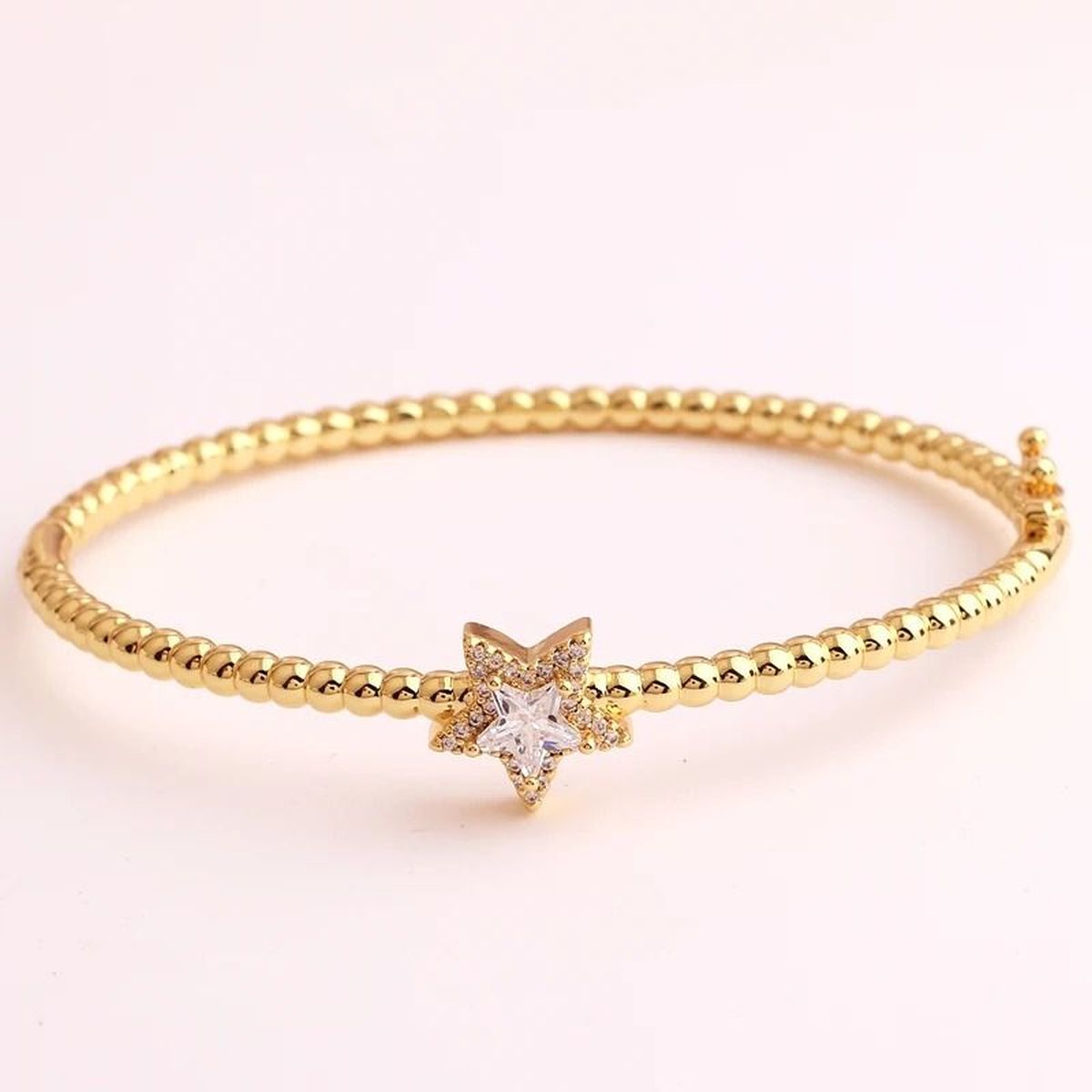 Purple Star Cubic Zirconia 18K Gold Cuff Kada Bracelet For Women Bulk