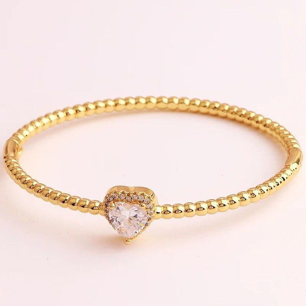 Sapphire Blue Love Heart CZ 18K Gold Cuff Kada Bracelet Bulk Main image