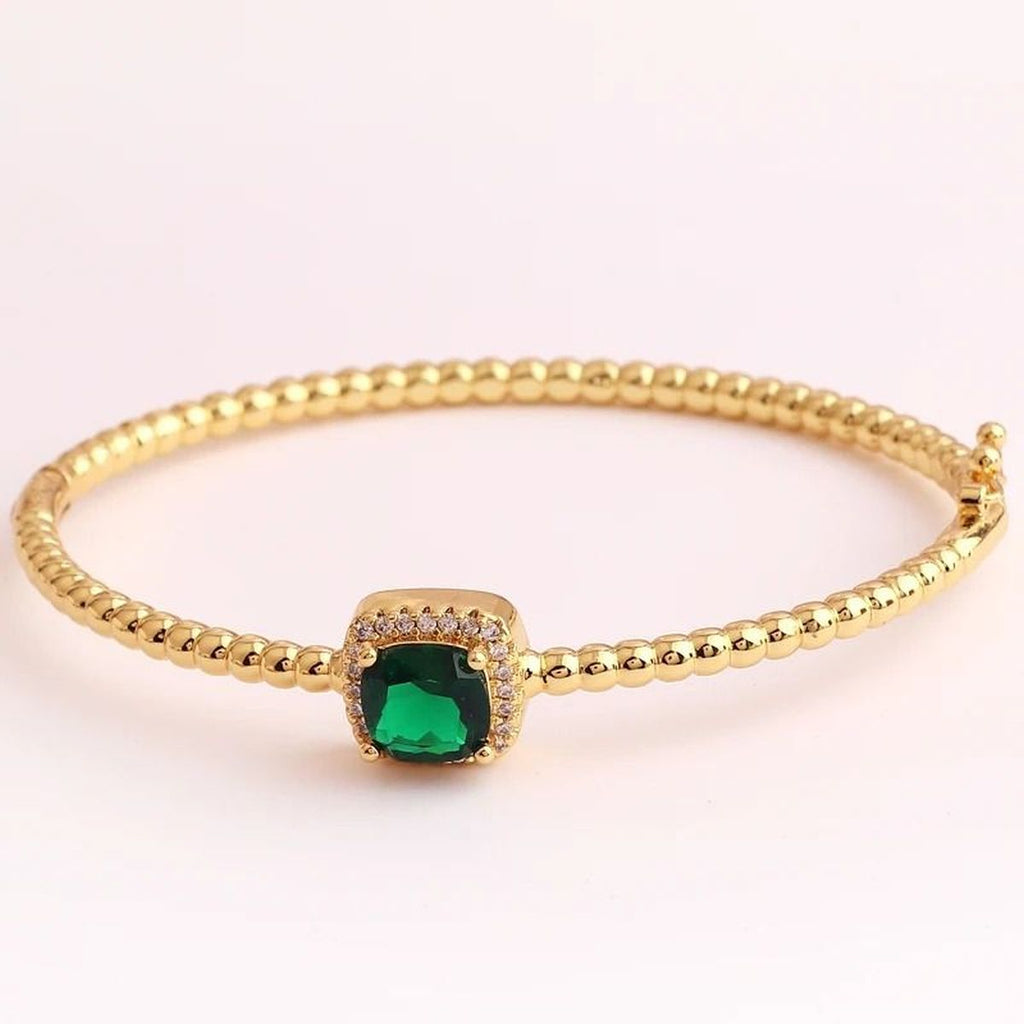 Purple Cushion Cut Cubic Zirconia 18K Gold Cuff Kada Bracelet Bulk