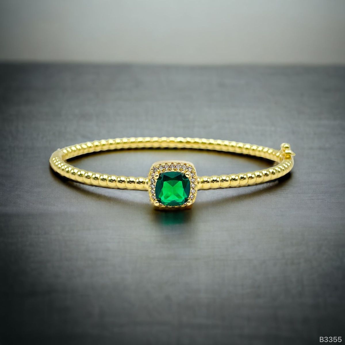 Purple Cushion Cut Cubic Zirconia 18K Gold Cuff Kada Bracelet Bulk Main image