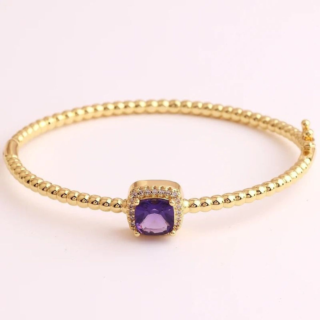 Purple Cushion Cut Cubic Zirconia 18K Gold Cuff Kada Bracelet Bulk
