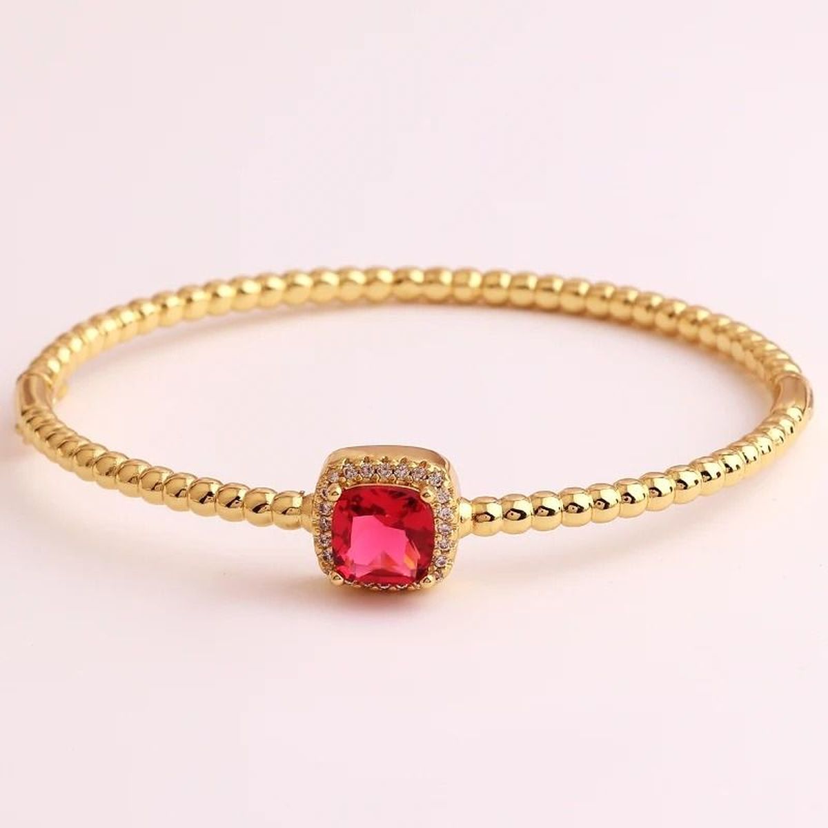 Purple Cushion Cut Cubic Zirconia 18K Gold Cuff Kada Bracelet Bulk