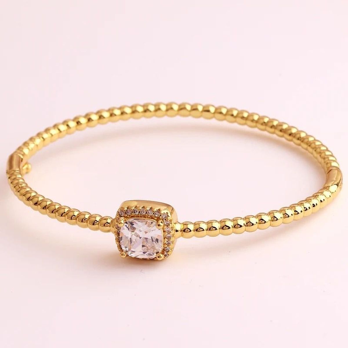 Purple Cushion Cut Cubic Zirconia 18K Gold Cuff Kada Bracelet Bulk