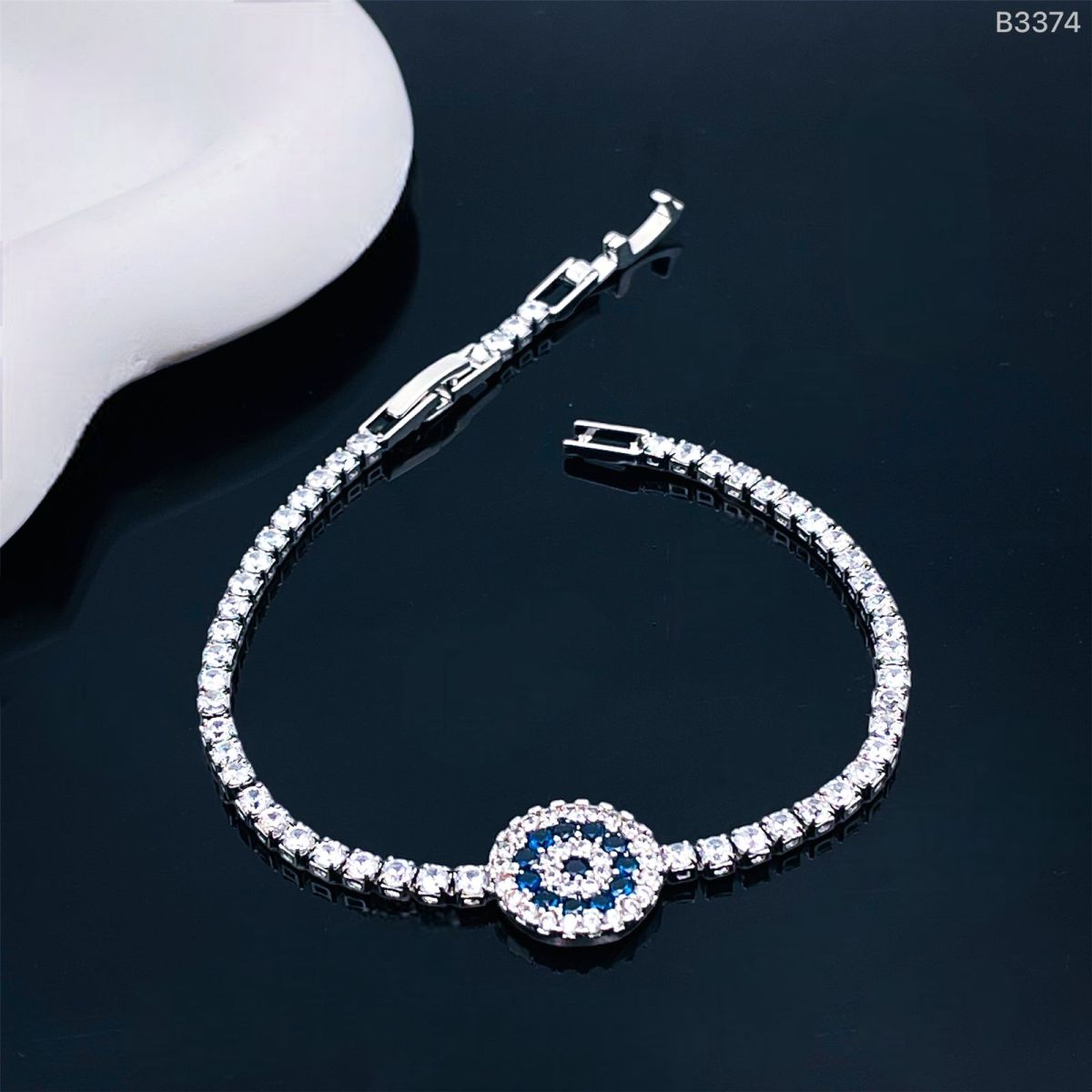 Evil Eye Blue Cubic Zirconia Silver Plated Solitaire Bracelet Bulk