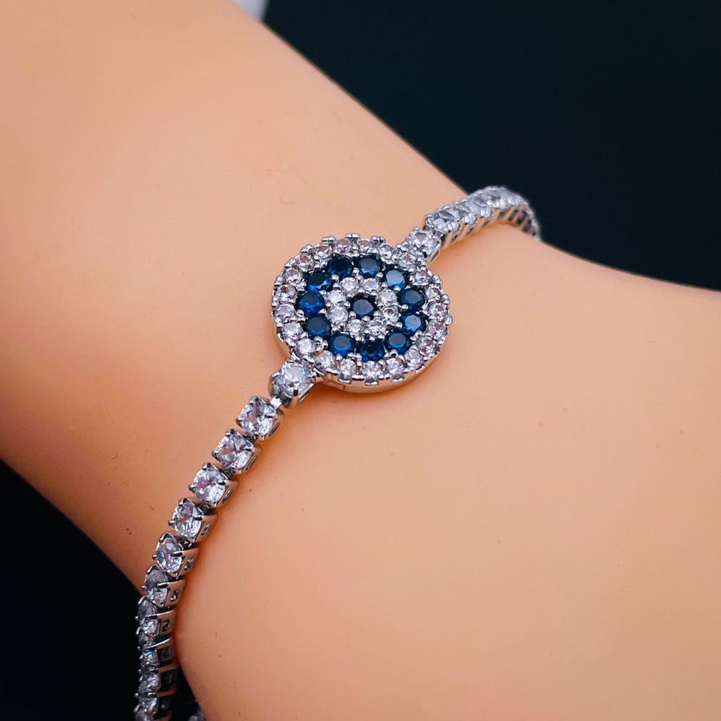 Evil Eye Blue Cubic Zirconia Silver Plated Solitaire Bracelet Bulk
