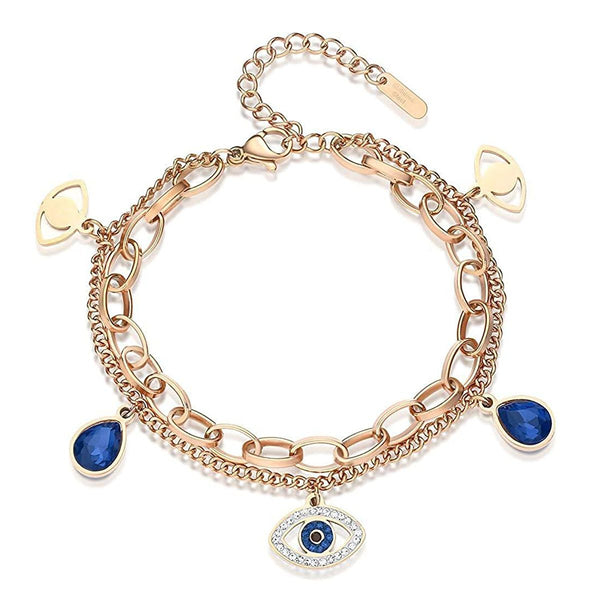 Evil Eye Crystals Layered 18K Rose Gold Links Chain Bracelet Bulk Secondary image