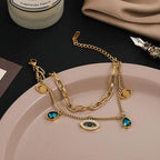Evil Eye Crystals Layered 18K Rose Gold Links Chain Bracelet Bulk