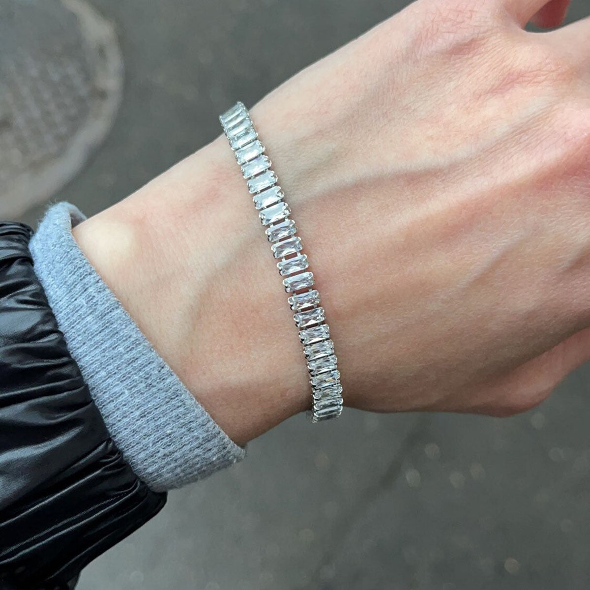Silver Baguette CZ American Diamond CZ Tennis Bracelet Bulk