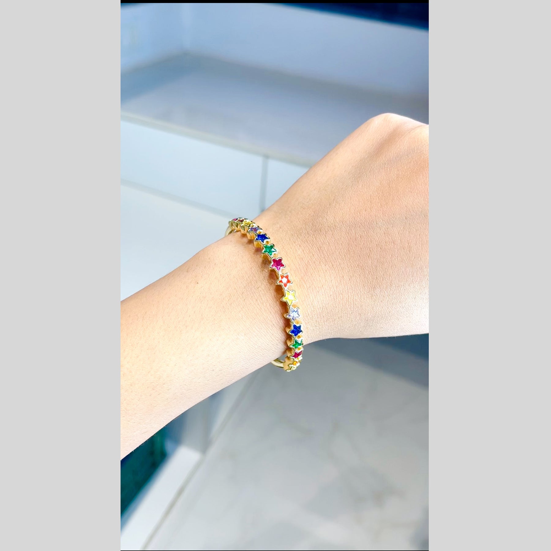 Star Rainbow Multicolour Gold CZ American Diamond CZ Bangle Cuff Bulk