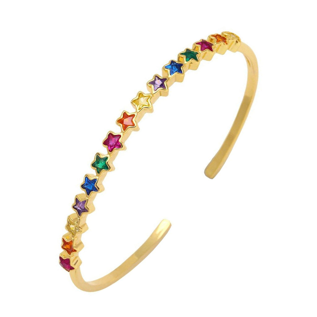 Star Rainbow Multicolour Gold CZ American Diamond CZ Bangle Cuff Bulk