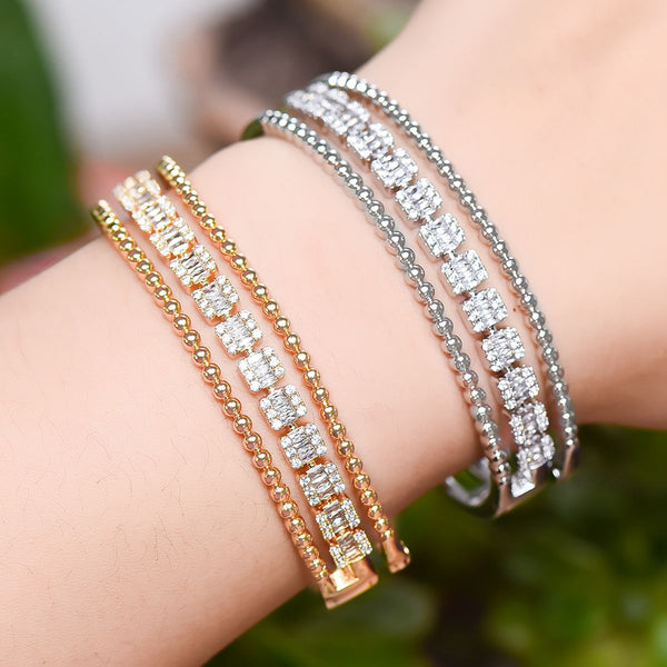Smart Geometric Baguette Cubic Zirconia 18K Gold Cuff Bangle Bulk Main image