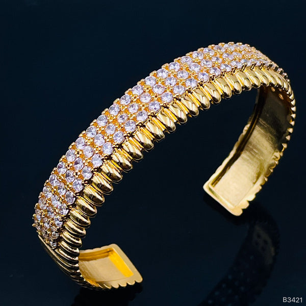 Three Layer Cubic Zirconia 18K Gold Copper Cuff Bangle For Women Bulk Main image