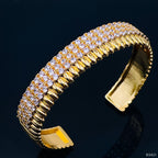 Three Layer Cubic Zirconia 18K Gold Copper Cuff Bangle For Women Bulk